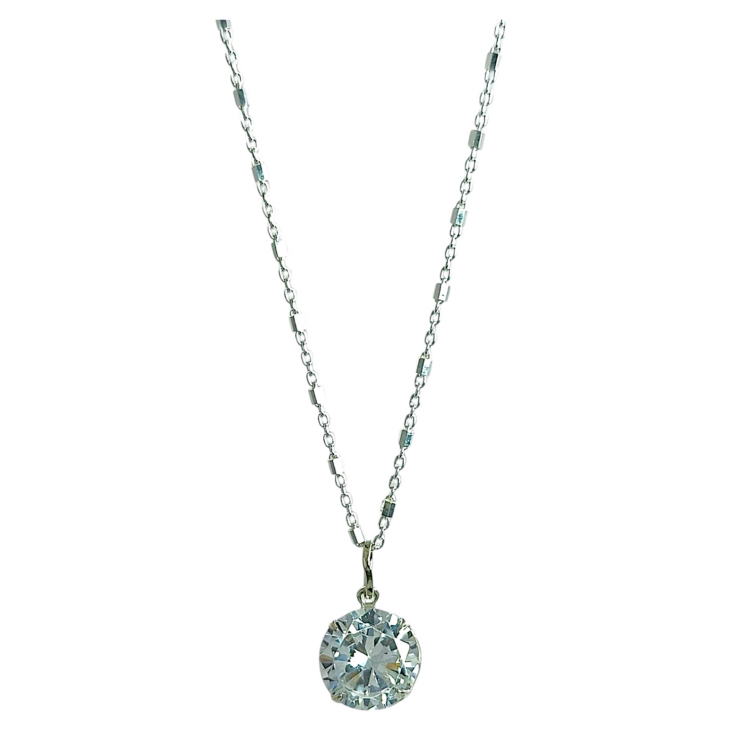 Collar Plata 925 Rolo Tradicional con Hexágonos 1.4MM + Colgante Punto De Luz 10MM