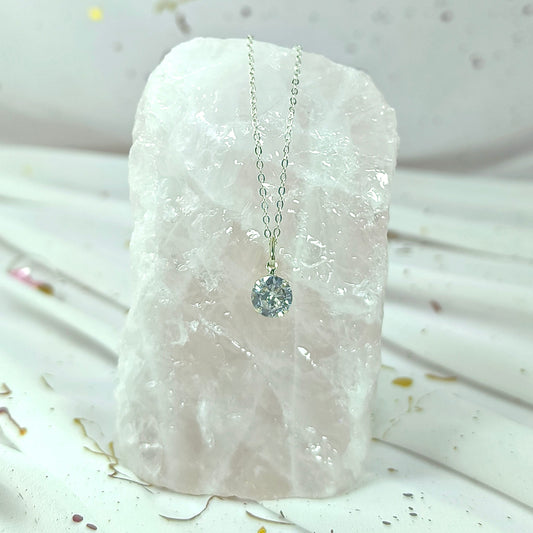 Collar Plata 925 Rolo 1MM + Colgante Punto De Luz 8MM