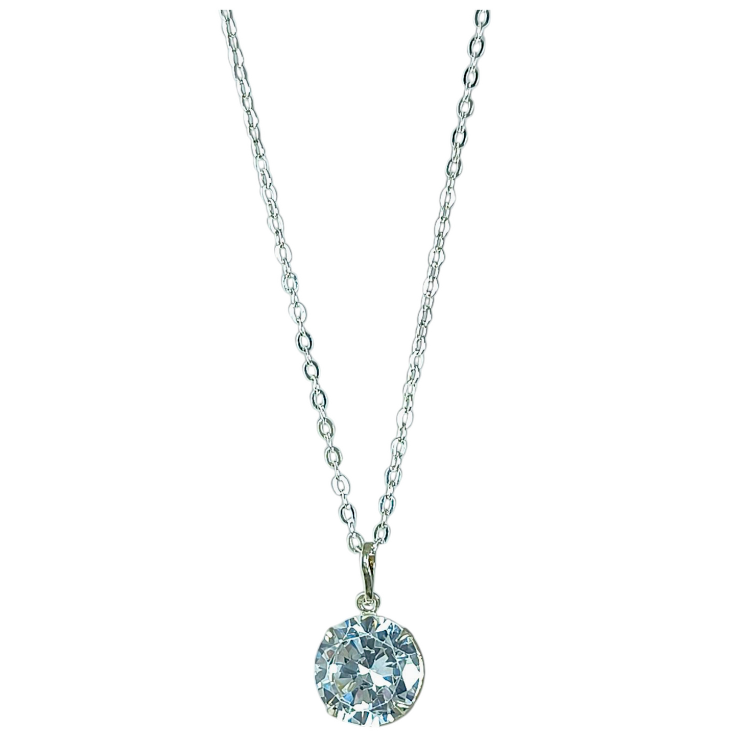 Collar Plata 925 Rolo 1MM + Colgante Punto De Luz 10MM