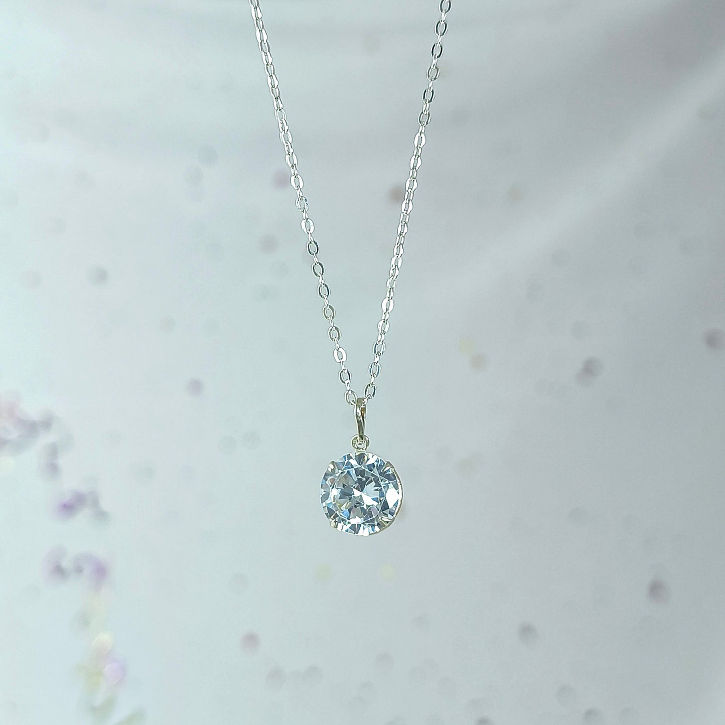 Collar Plata 925 Rolo 1MM + Colgante Punto De Luz 10MM