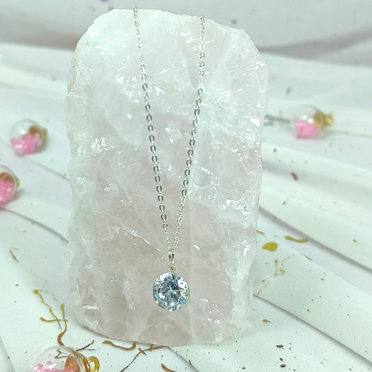 Collar Plata 925 Rolo 1MM + Colgante Punto De Luz 10MM