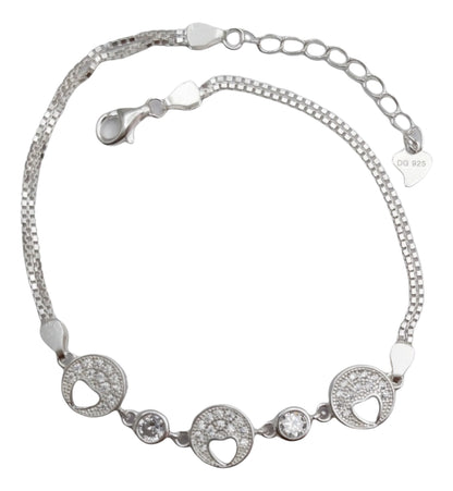 Pulsera de Plata 925 con Corazones y Circones Blancos – Estilo Elegante para Mujer