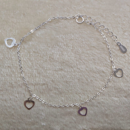 Pulsera de Plata 925 con Corazones Colgantes – Estilo Rolo para Mujer