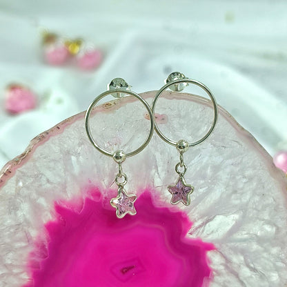 Aros Argolla Plata 925 Estrella Cricón Rosa