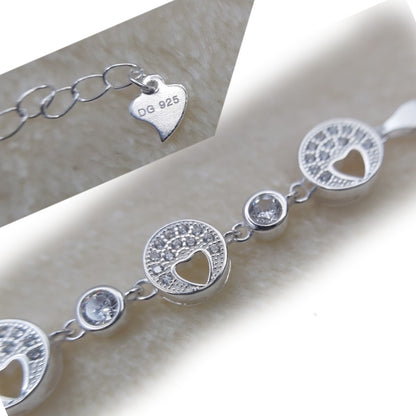 Pulsera de Plata 925 con Corazones y Circones Blancos – Estilo Elegante para Mujer