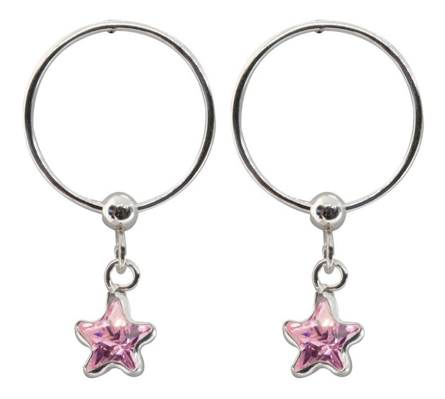 Aros Argolla Plata 925 Estrella Cricón Rosa