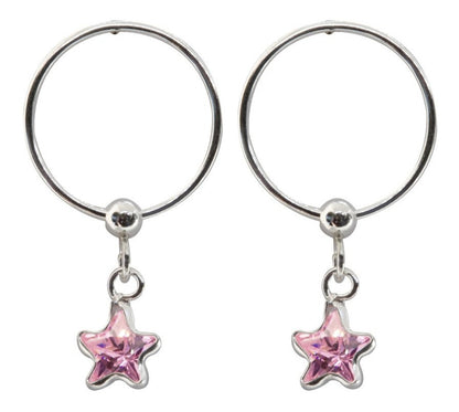 Aros Argolla Plata 925 Estrella Cricón Rosa