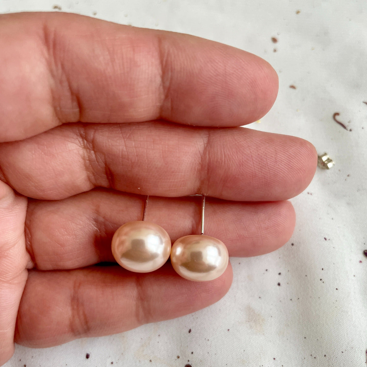 Aros Plata 925 Perla Achatada 12MM