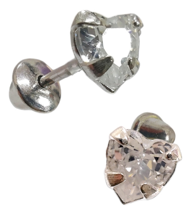 Aros Plata 925 Circón Corazón - Tope Seguridad