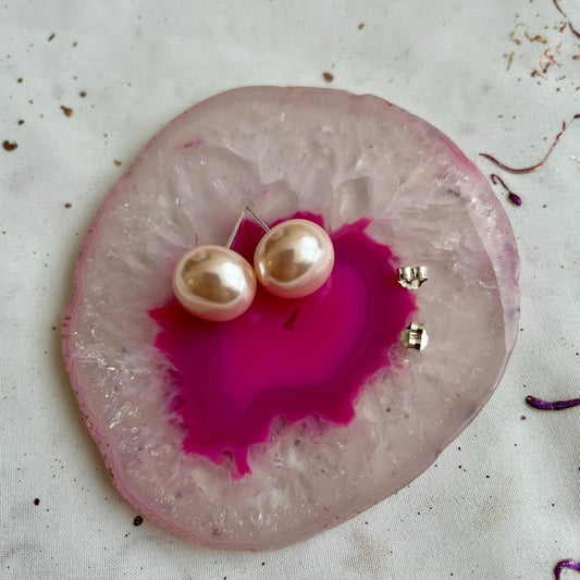 Aros Plata 925 Perla Achatada 12MM