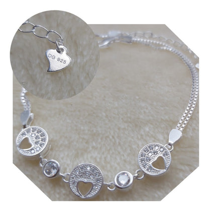 Pulsera de Plata 925 con Corazones y Circones Blancos – Estilo Elegante para Mujer