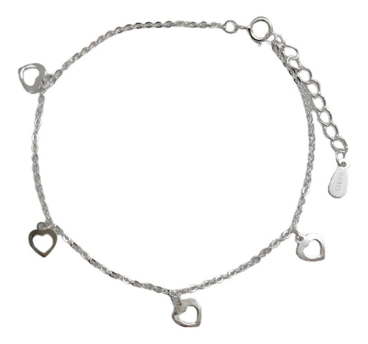Pulsera de Plata 925 con Corazones Colgantes – Estilo Rolo para Mujer
