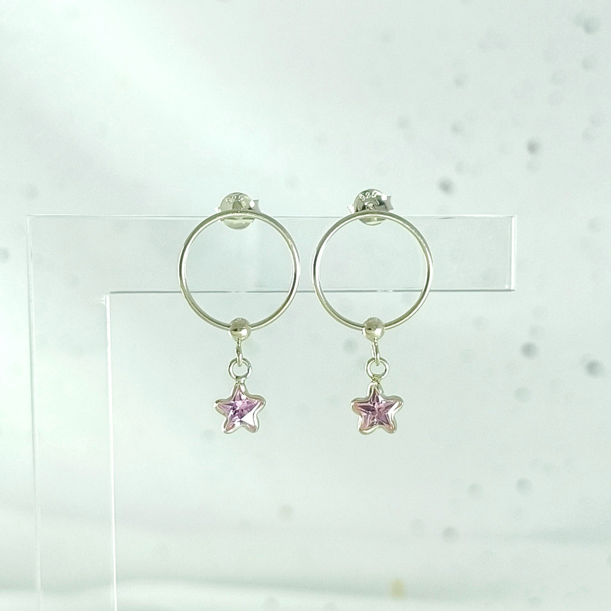 Aros Argolla Plata 925 Estrella Cricón Rosa