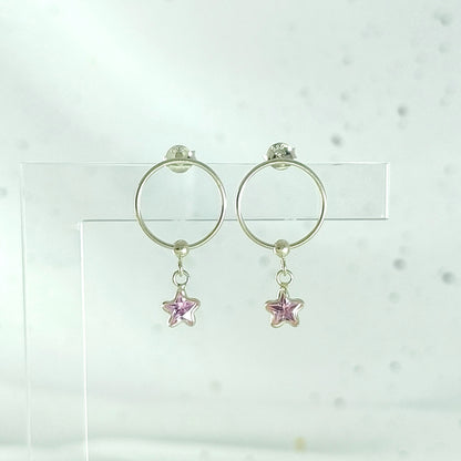 Aros Argolla Plata 925 Estrella Cricón Rosa