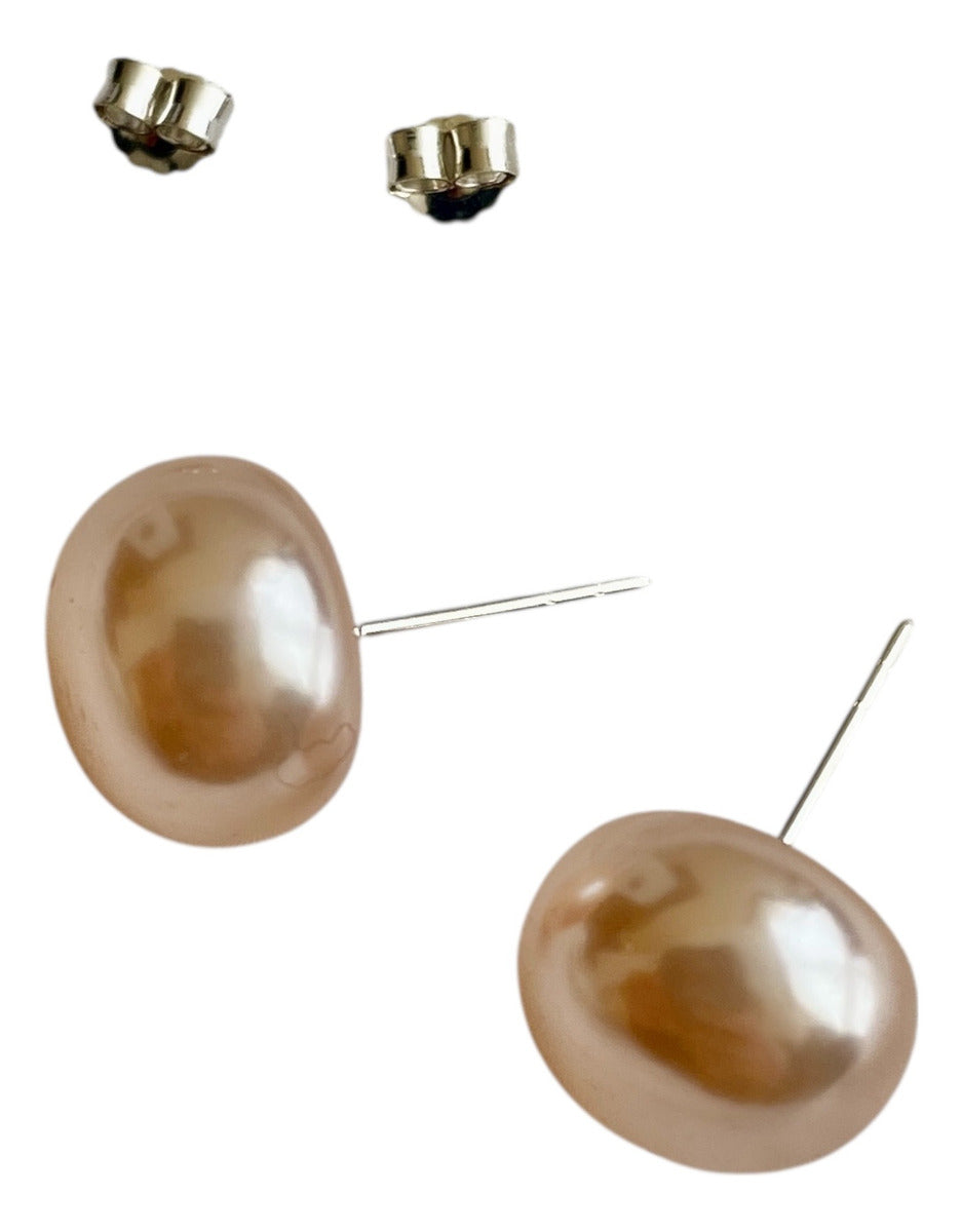 Aros Plata 925 Perla Achatada 12MM