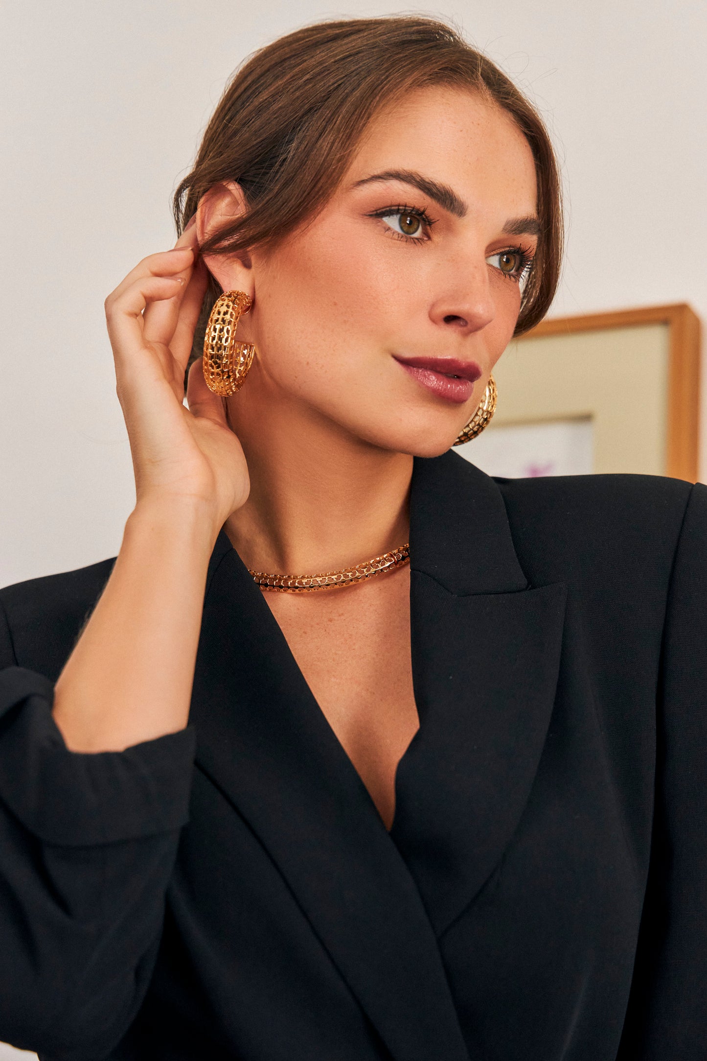 Aros Argollas Grande Enchapado En Oro 18k Treliça