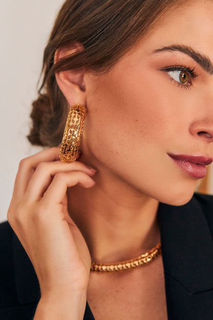 Aros Argollas Grande Enchapado En Oro 18k Treliça