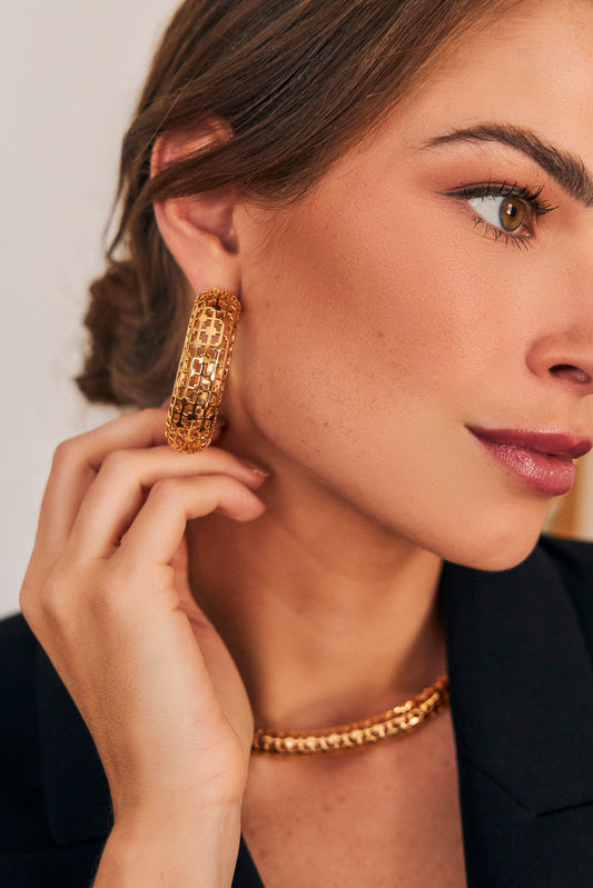 Aros Argollas Grande Enchapado En Oro 18k Treliça